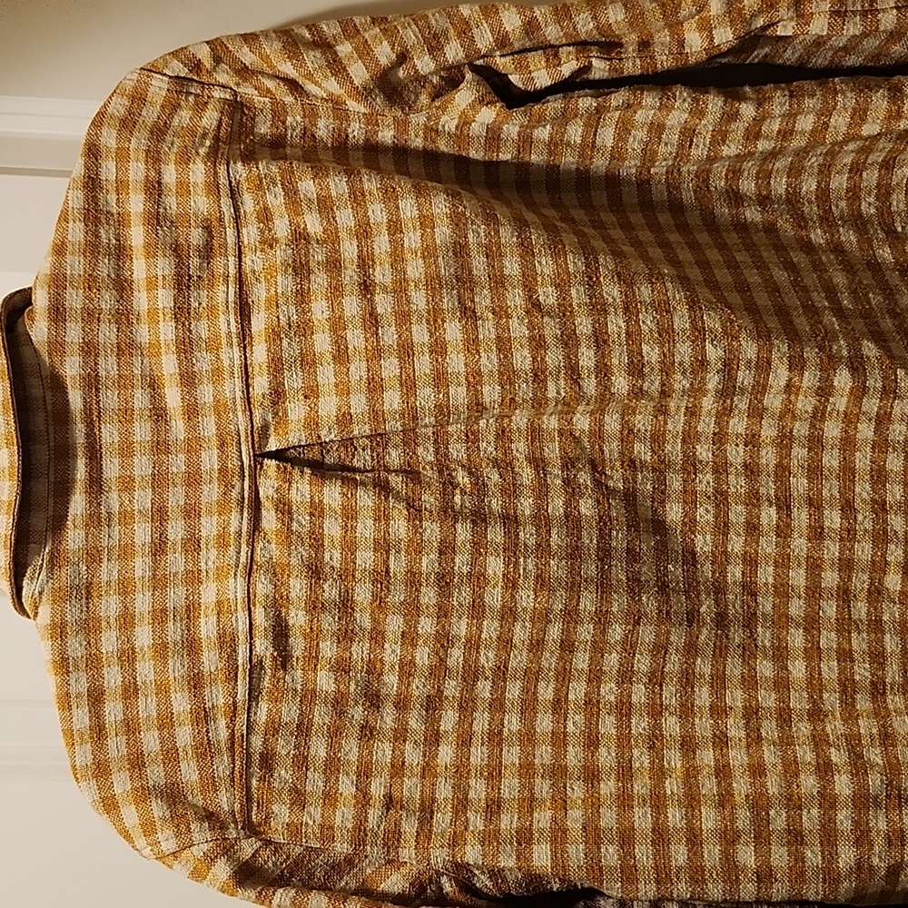 SEZANE EURIELLE Shirt Ochre Ecru Gingham Checks Organic cotton + linen | Size 6 - Picture 6 of 9